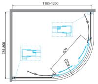 Душевой уголок радиальный, ассиметричный DUE-RH-2-120/80-C-Cr 1200x800x1900 BelBagno