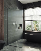 Душевая перегородка в профиле MaybahGlass 1950*1090 Стекло 8 мм Сатин   Профиль: Узкий, Цвет Белый матовый MGD-680-1у