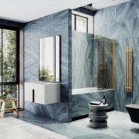 Шторка для ванны поворотная на монопетле MaybahGlass 1400*600 Стекло 6 мм Бронза  профиль Золото MGV-611-3