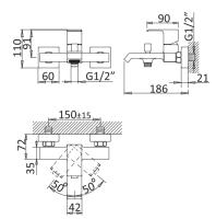 Смеситель для ванны и душа однорычажный в комплекте с ручным душем и держателем, длина шланга 1500 мм PORTA-VM-SS Sunset ручка  Sunset Cezares