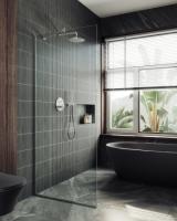 Душевая перегородка в профиле MaybahGlass 1950*890 Стекло 8 мм Бесцветное   Профиль: Узкий, Цвет Белый матовый MGD-689-1у