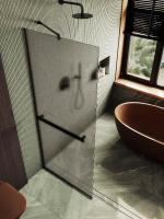 Душевая перегородка в профиле MaybahGlass 1950*890 Стекло 8 мм Бронза матовая +Полотенцедержатель  Профиль: Узкий, Цвет Черный MGD-734-6у