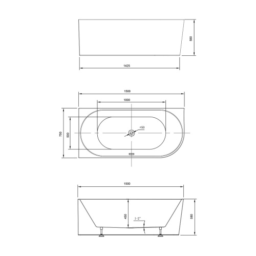 Ванна акриловая Vincea VBT-402-1500L, 1500*750*580, цвет белый, левая, слив-перелив в компл., хро, , шт Vincea